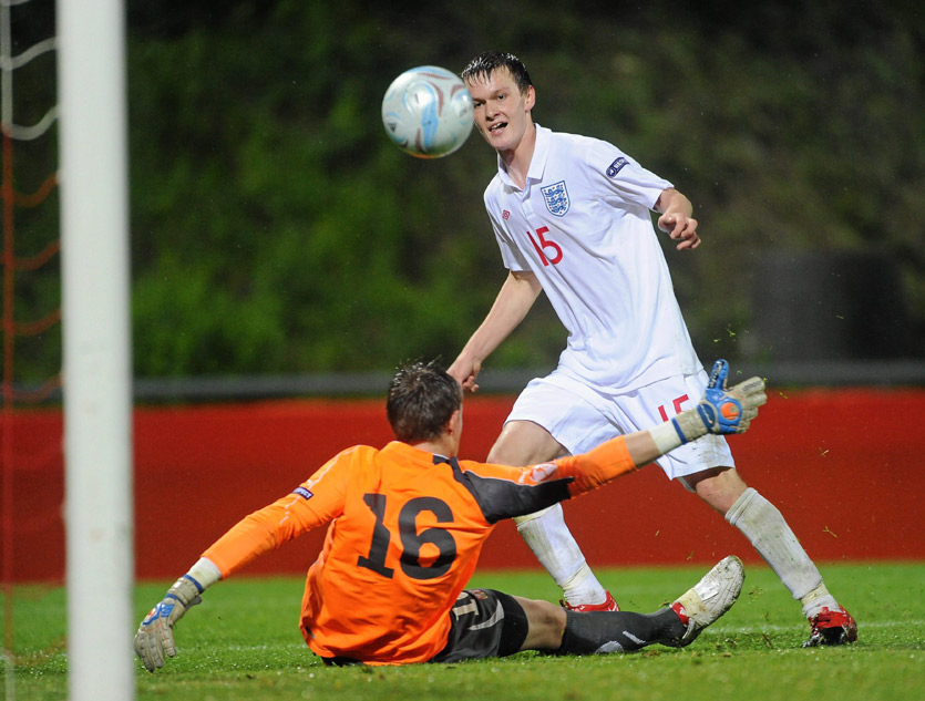Josh McEachran guides home England's third goal against Czech Republic (image courtesy of Sportsfile).